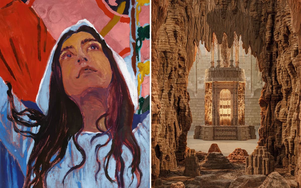 左图：克莱尔·塔布雷，《模型细节》© 克莱尔·塔布雷 © 摄影 Marten Elder 2025 / 右图：伊娃·若斯潘，展览现场《宫殿》，2023年，阿维尼翁教皇宫 © 摄影 Benoît Fougeirol © Adagp, 巴黎，2025