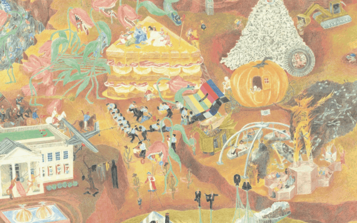 比安卡·阿吉蒙，《甜蜜燃烧的家》，2025年，Luminance铅笔纸本，四联画，160 x 480 厘米